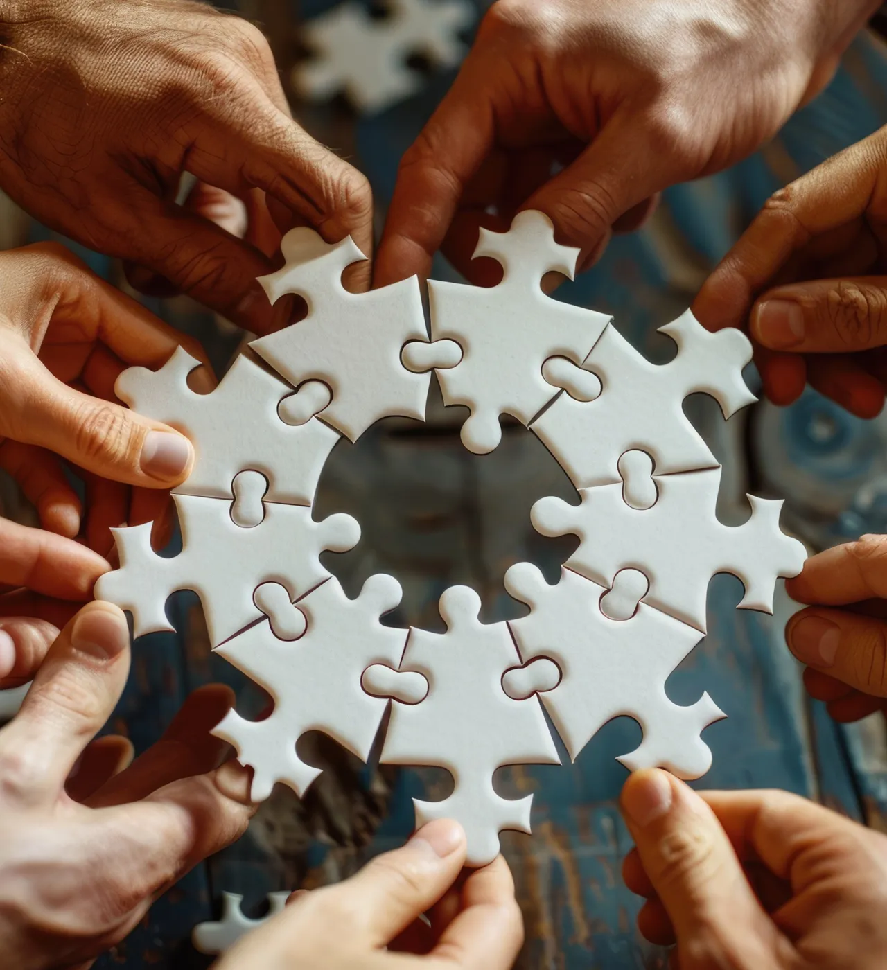 Dłonie układające elementy puzzli — współpraca z klientami i partnerami